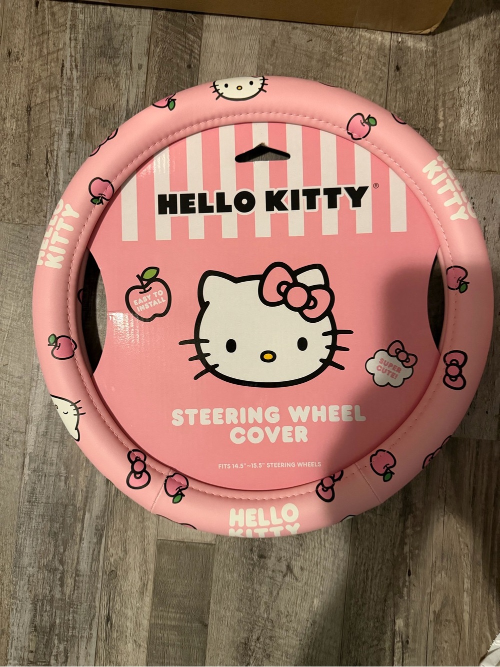 Hello Kitty Pink and White Steering Wheel Cover with Peach Accents